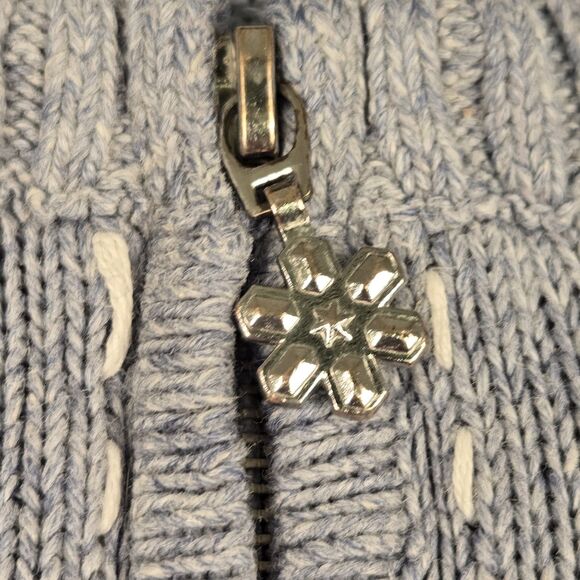 Snowflake Winter Christmas Sweater Womens Size Large Blue Full Zip Cardigan Silk - Picture 4 of 8